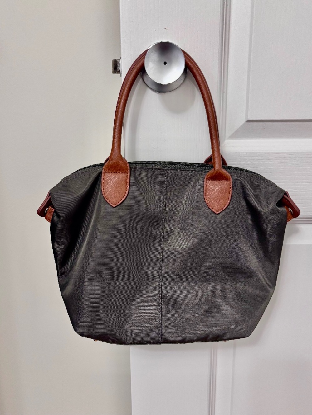 Adagio Charcoal Grey Nylon Mini Tote with Vegan Leather Handle